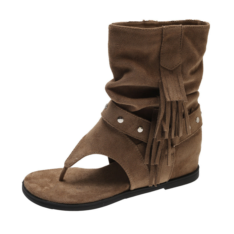 Damen Sandalen mit fransigem Design und modischem Absatz EB