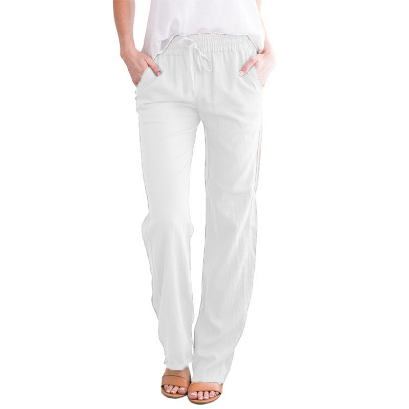 Damen Weite Hose mit elastischem Bund und praktischen Seitentaschen EB
