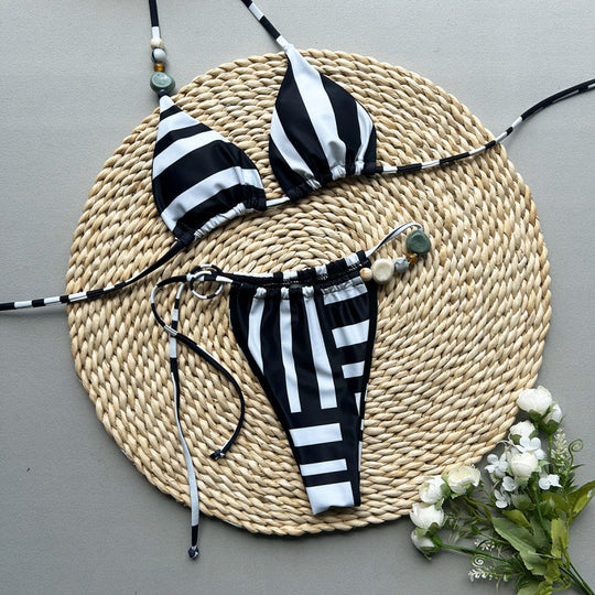 Damen Triangel-Bikini mit raffinierter Schnürung und Kontraststreifen EB