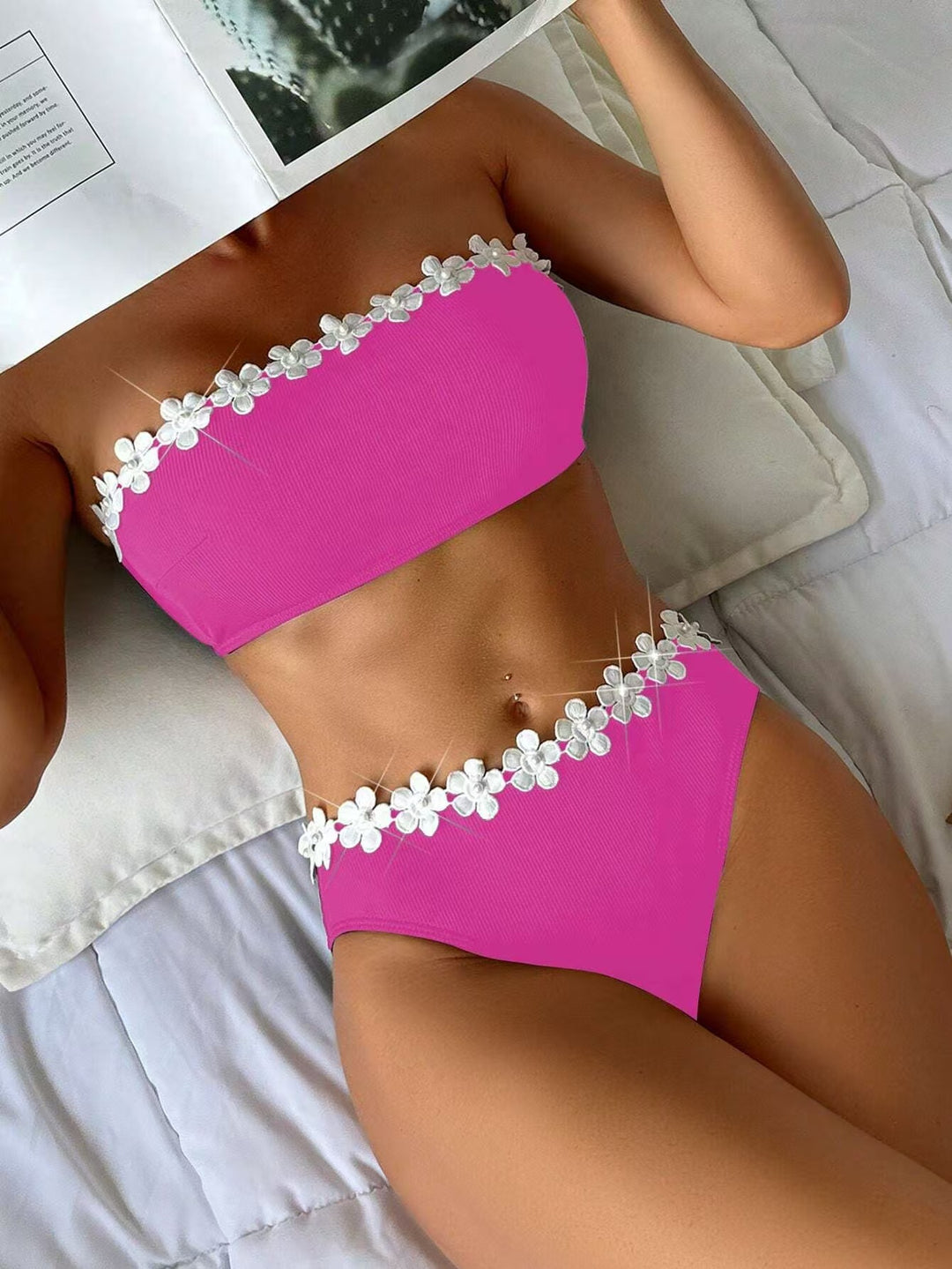 Damen Bandeau-Bikini mit floralen Akzenten EB