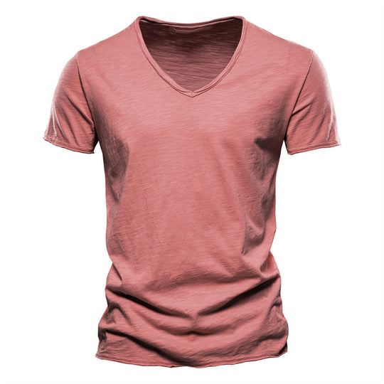 Herren nan leichtes Baumwolljersey Kurzarmshirt mit V-Ausschnitt und schmaler Passform EB