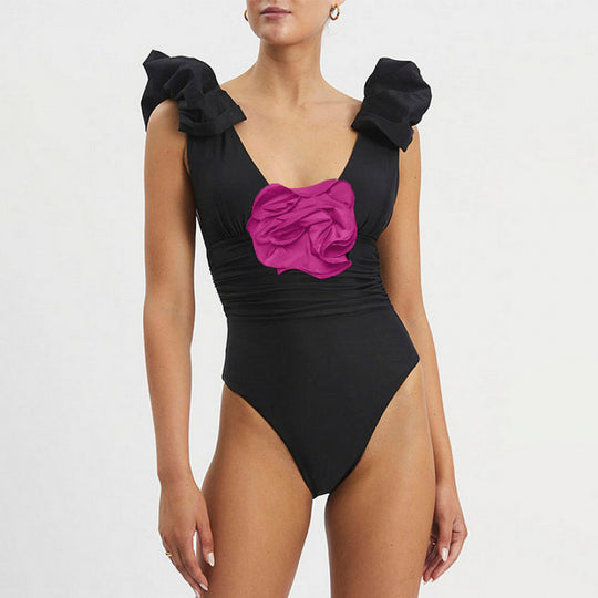 Damen Badeanzug mit elegantem Wickeldetail und langem, ombrefarbigem Rock EB
