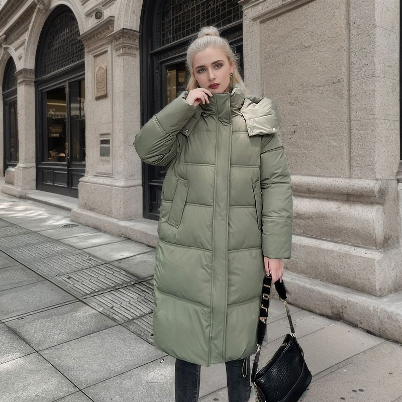 Damen langärmliger Puffer-Mantel mit isolierender Fütterung und verstellbarer Kapuze EB
