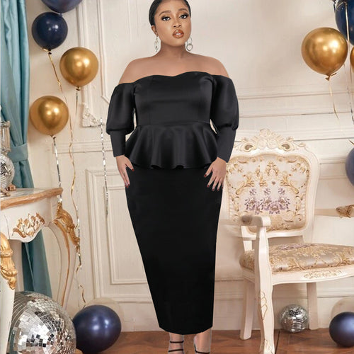Damen Figurbetontes Peplum Kleid mit Off-Shoulder Ausschnitt EB
