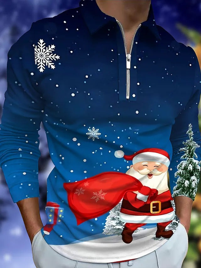 Herren Weihnachtliches Langarmshirt mit festlichem Grafikdesign und praktischem Reißverschluss EB