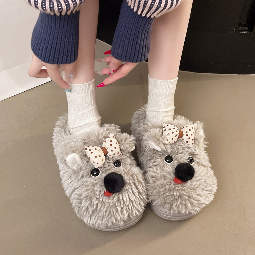 Damen Hausschuhe mit niedlichem Tierdesign und komfortablem Flausche-Material EB