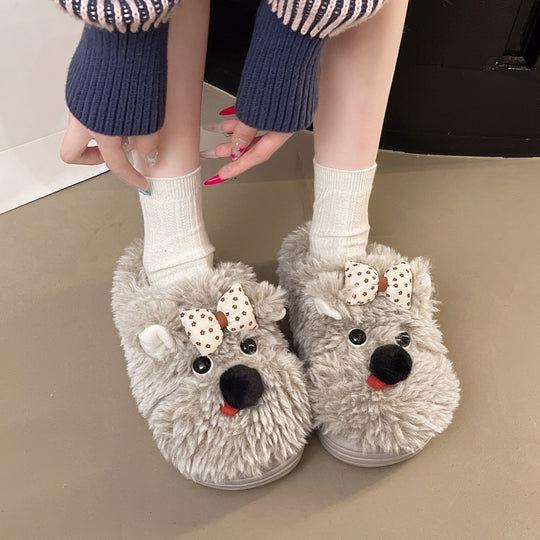 Damen Hausschuhe mit niedlichem Tierdesign und komfortablem Flausche-Material EB