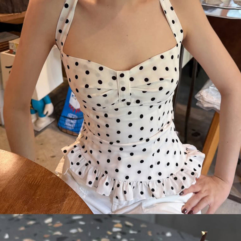 Damen Verspieltes Polka-Dots Oberteil mit schickem Rüschenabschluss EB