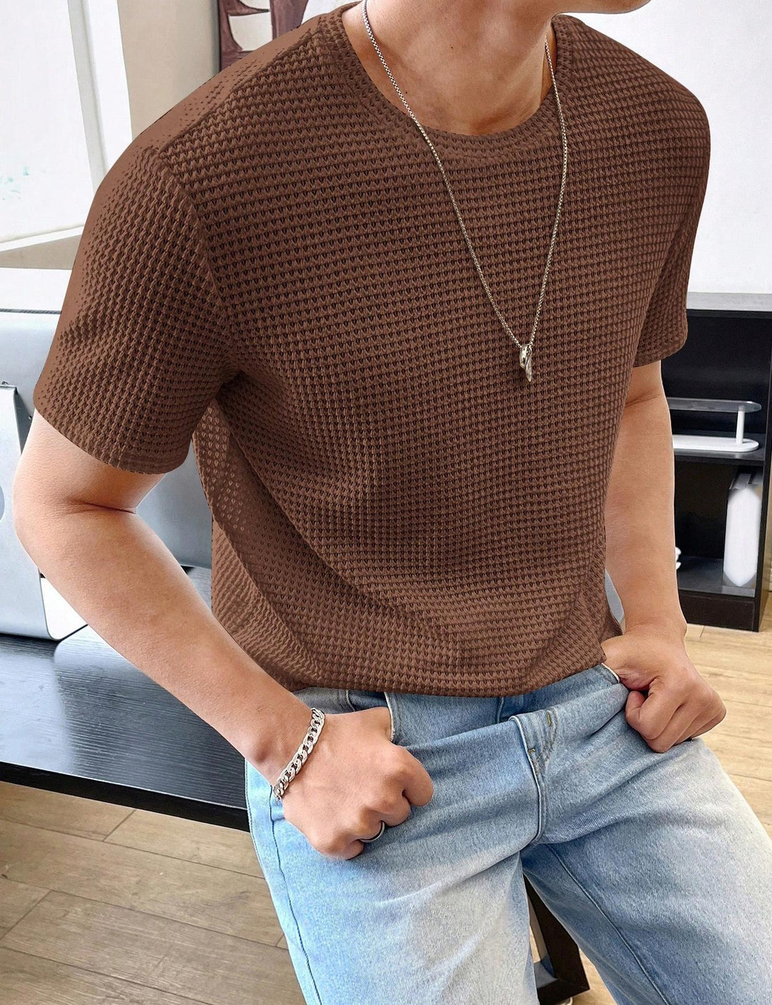 Herren lässiges Struktur-T-Shirt aus atmungsaktivem Material EB