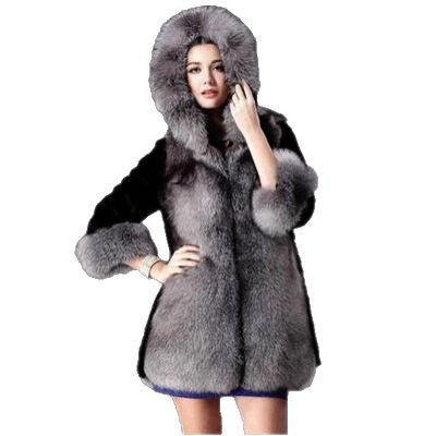 Damen Eleganter und warmer Kunstpelzparka mit Kapuze EB