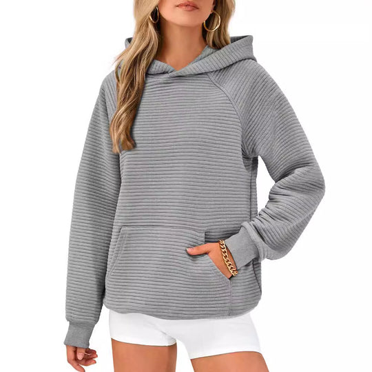Damen Kuscheliger Waffelpullover mit Kapuze und Kängurutasche EB