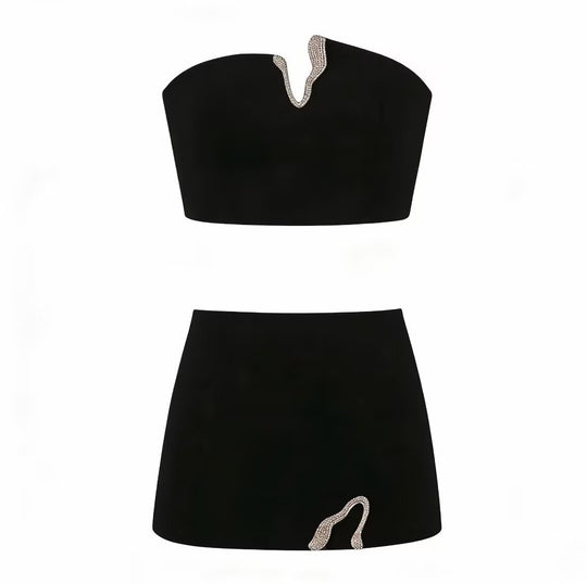 Damen Crop-Top und Mini-Rock Set mit dekorativem Detail EB