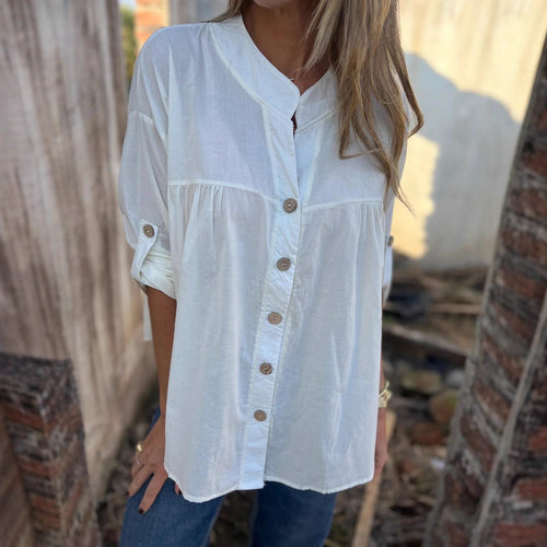 Damen Baumwollbluse mit Knopfleiste und bequemem Schnitt EB