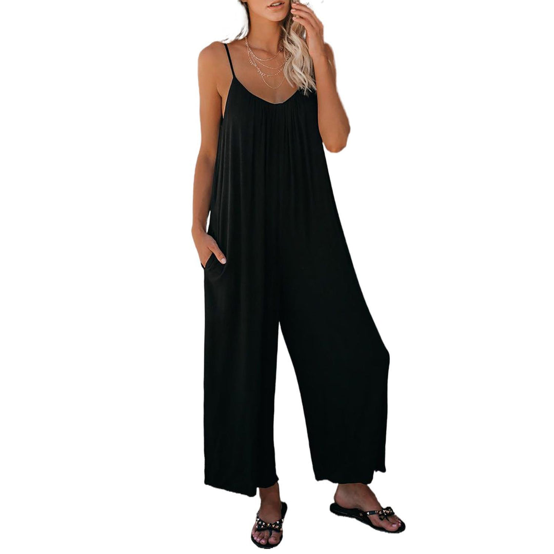 Damen Lässiger Sommer-Jumpsuit mit tiefem Ausschnitt und praktischen Taschen EB