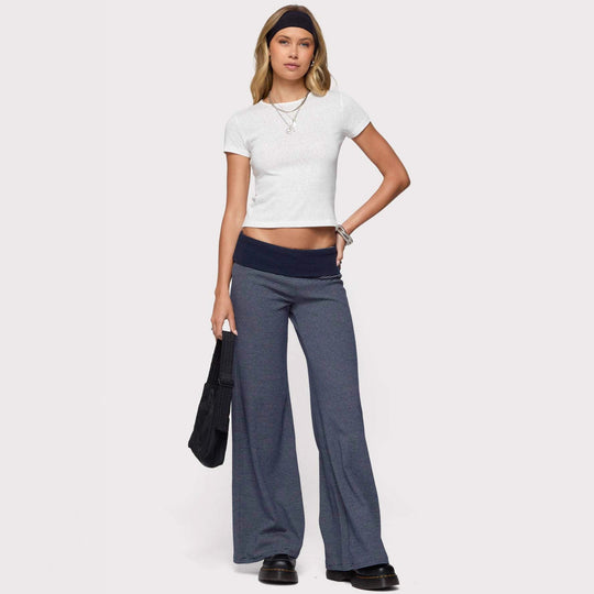 Damen weite Lounge-Hose mit elastischem Bund und maritimem Streifenmuster EB