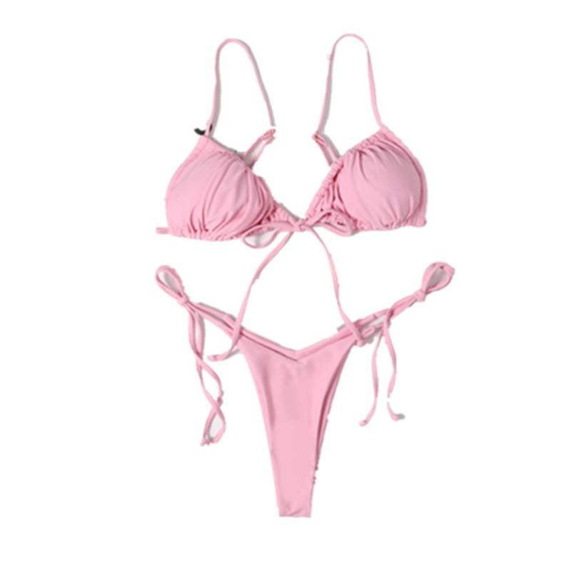 Damen Tiefer Ausschnitt Triangel-Bikini mit verspielten Bindebändern EB