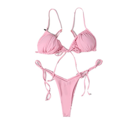 Damen Tiefer Ausschnitt Triangel-Bikini mit verspielten Bindebändern EB