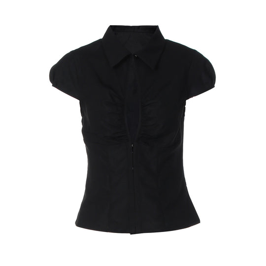 Damen Elegantes tailliertes Blusenshirt mit einem Reißverschluss EB