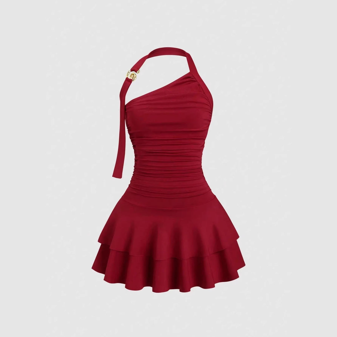 Damen asymmetrisches Wickelkleid mit gerafftem Design EB