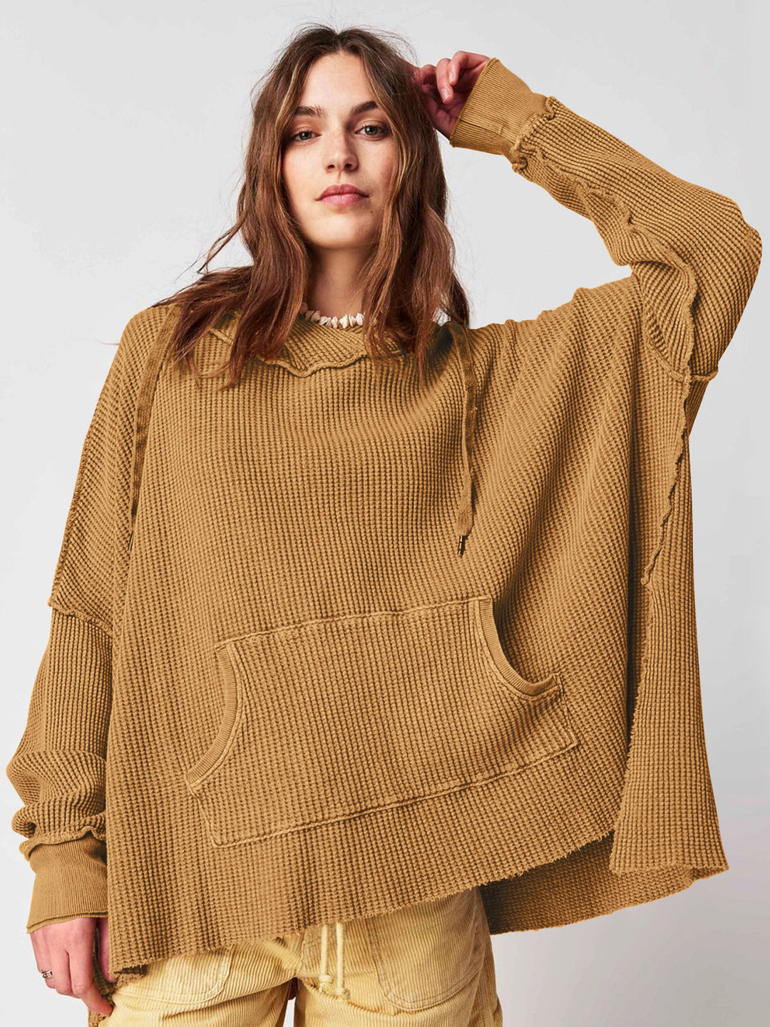 Damen Lässiger Hoodie mit strukturiertem Design und praktischer Kängurutasche EB