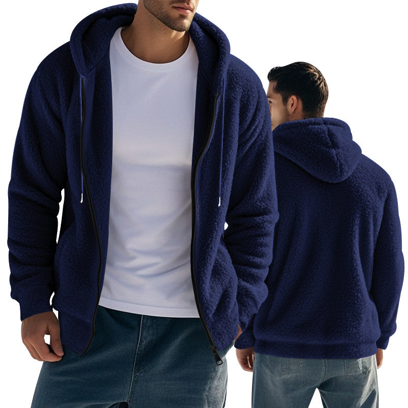 Herren nan Teddyfleece Kapuzenjacke mit Frontreißverschluss und Eingrifftaschen EB