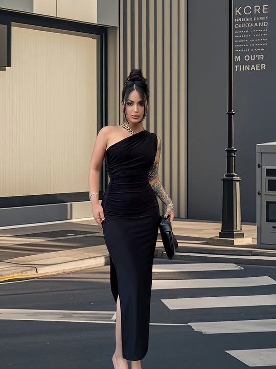 Damen Elegantes Wickelkleid mit asymmetrischem Schnitt und schimmerndem Oberteil EB