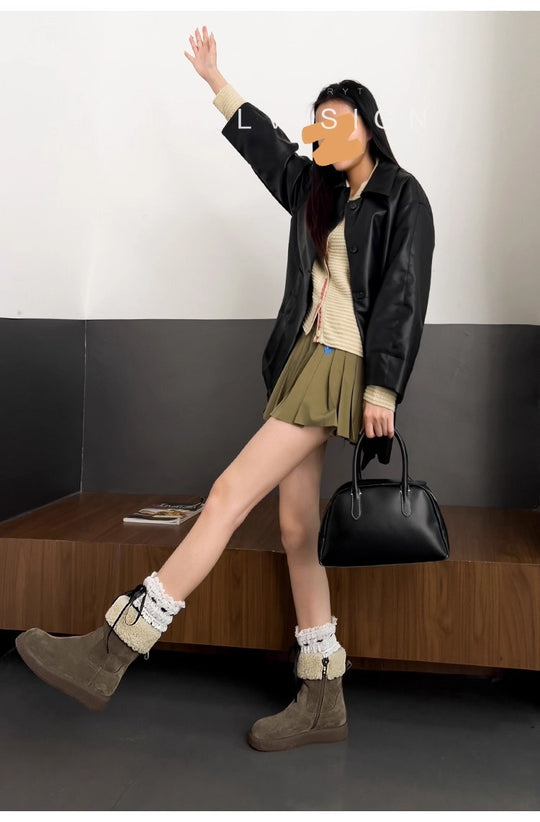 Damen stylische Winterboots mit weichem Fleecefutter und praktischer Schnürung EB