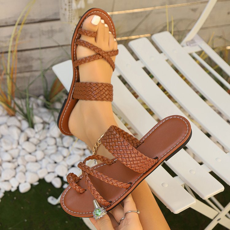 Damen modische Flecht-Sandalen mit komfortablem Fußbett EB