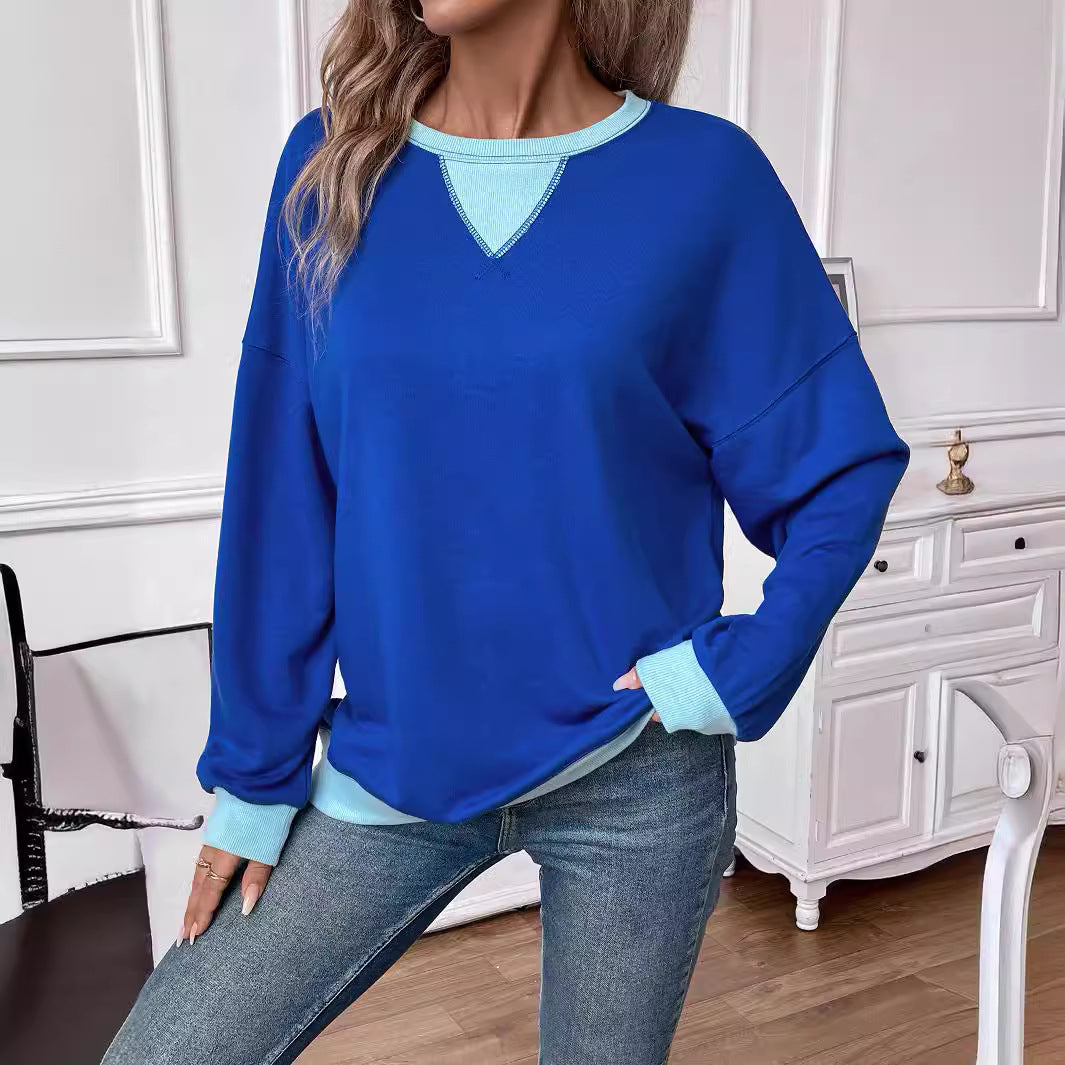 Damen lässiges Sweatshirt mit V-Ausschnitt und Kontrastbündchen EB