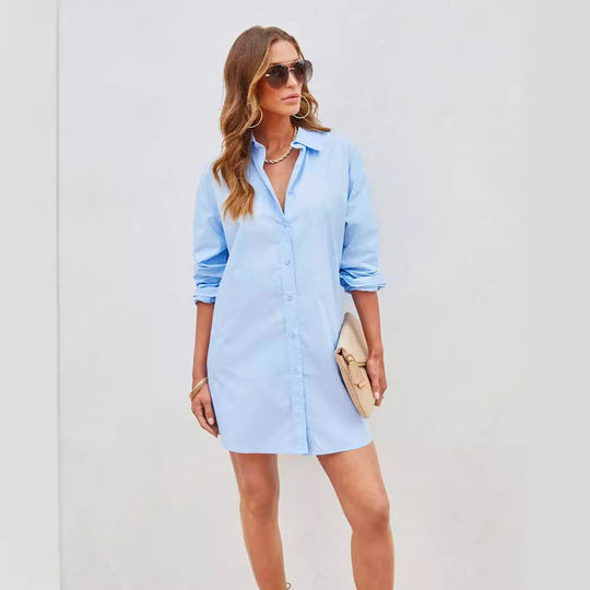 Damen lässiges Shirtkleid mit praktischem Knopfverschluss und dezenten Ärmeldetails EB