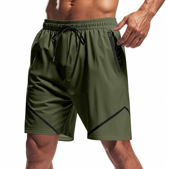Herren nan atmungsaktive Trainingsshorts mit Reißverschlusstaschen und elastischem Tunnelzugbund EB