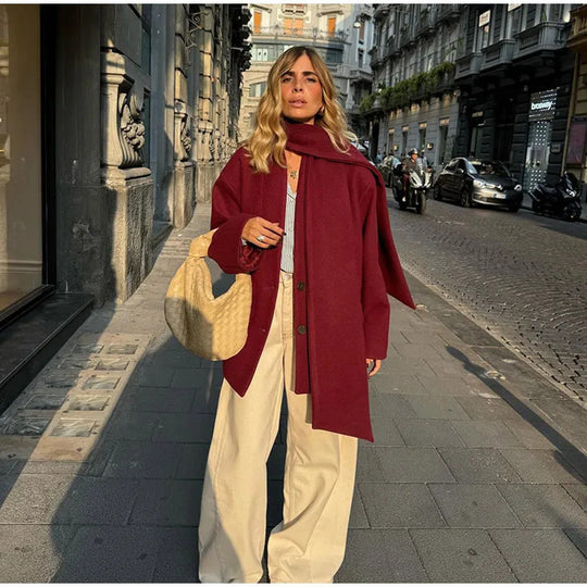 Damen Elegante Oversize-Jacke mit hohem Kragen und Taschen EB