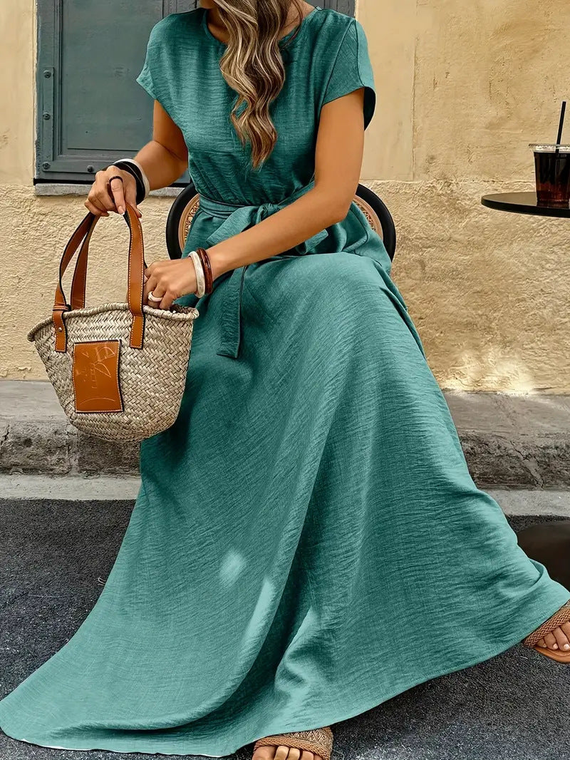 Damen Maxikleid mit Taillengürtel und lässigem Schnitt EB