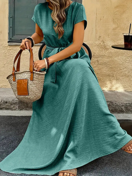 Damen Maxikleid mit Taillengürtel und lässigem Schnitt EB