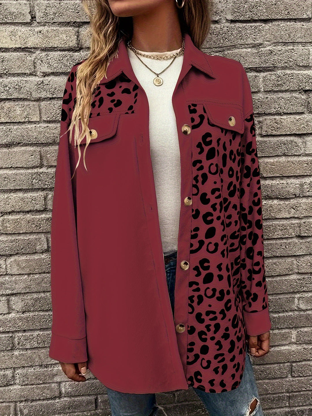 Damen Overshirt mit trendigem Leopardenmuster und komfortabler Passform EB