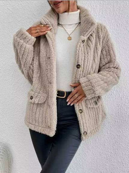 Damen Kuschelige Fleecejacke mit aufgesetzten Taschen EB