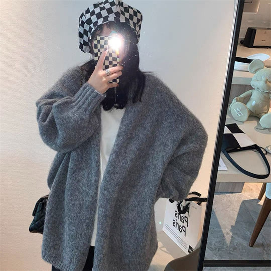 Damen Übergroßer und weicher Strickcardigan mit offenen Vorderteilen EB