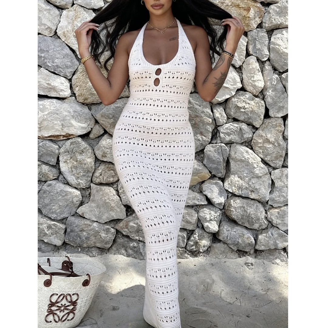 Damen Maxikleid mit einzigartigem Häkeldesign EB