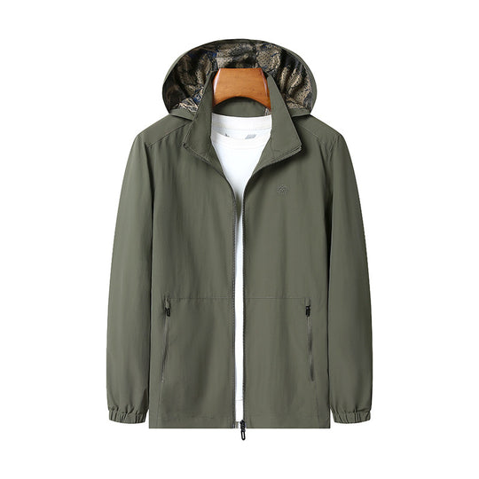 Herren Leichte Wind- und Wasserabweisende Kapuzenjacke mit Camouflage-Innenfutter EB