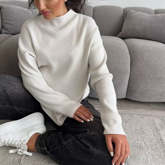Damen Oversize-Feinstrickpullover mit Stehkragen und geriffelter Struktur EB