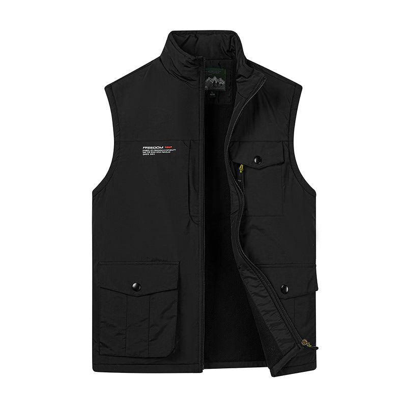 Herren Leichte Fleece-gefütterte Outdoor-Weste mit Mehrfachtaschen und Stehkragen EB
