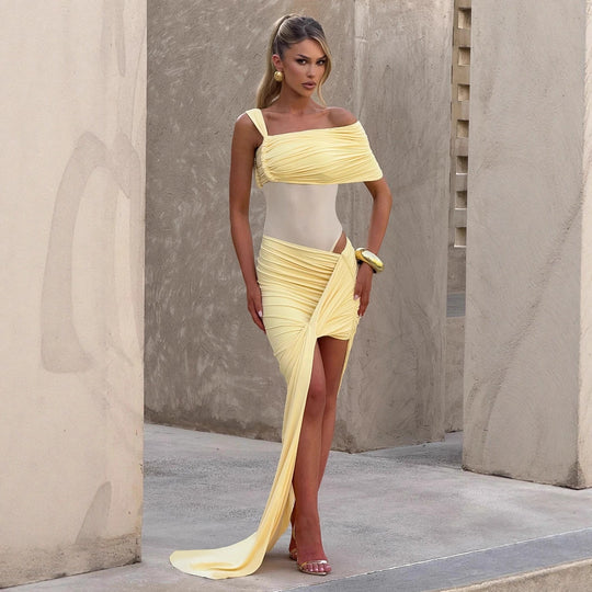Damen Elegantes Wickelkleid mit asymmetrischem Schnitt und hohem Schlitz EB