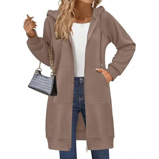 Damen modische Kapuzenjacke mit seitlichen Eingrifftaschen und Reißverschluss EB