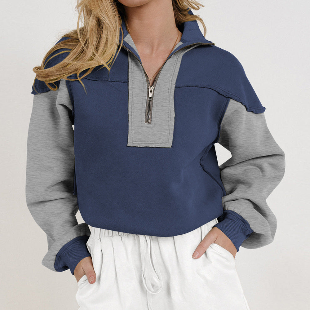 Damen Sportlicher Pullover mit hohem Kragen und Zierriegel EB