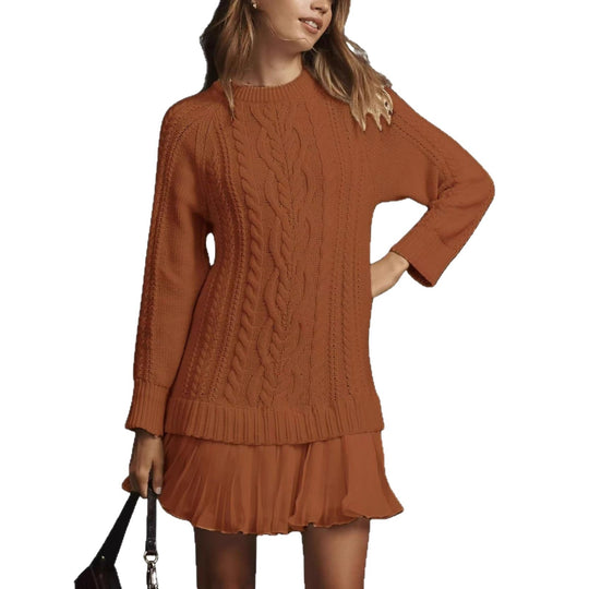Damen nan Kabelstrick-Pullover mit Tunika-Schnitt, Zopfmuster und Rippbündchen EB