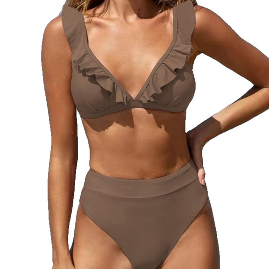 Damen Raffiniertes Triangel-Bikini-Set mit Rüschendetails EB