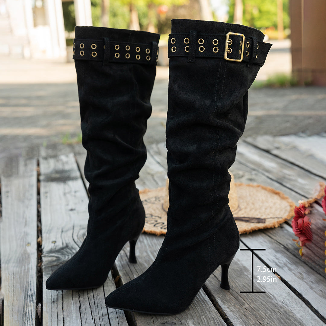 Damen Overknee Stiefel mit modischem Falten-Design und hochwertigem Material EB