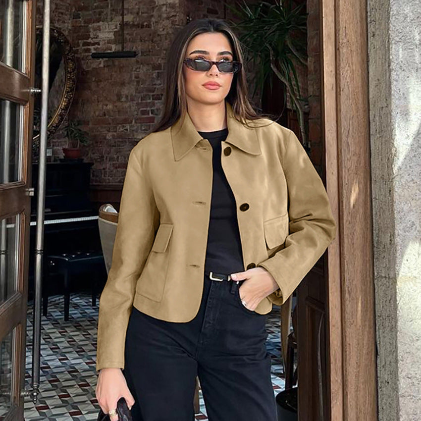 Damen Modische Wildlederjacke im lässigen Schnitt mit praktischen Taschen EB