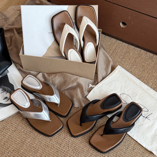 Damen Modische Zehentrenner-Sandalen mit trendigem Design und rutschfester Sohle EB