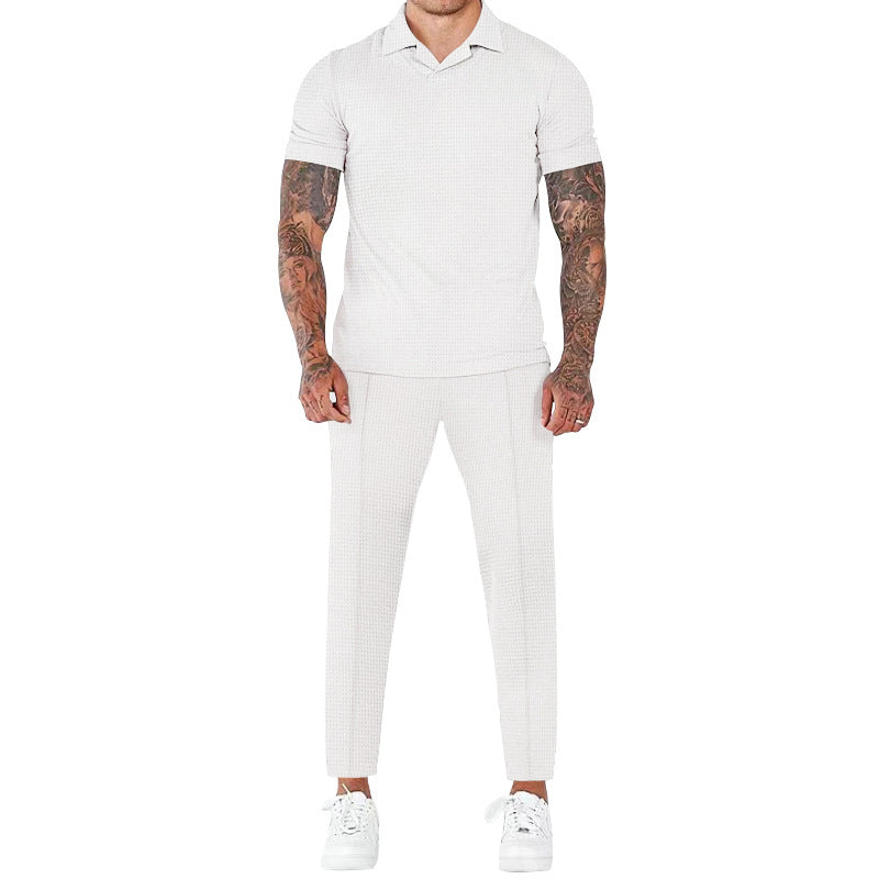 Herren elegantes Kurzarm-Hemd- und Hose-Set mit strukturiertem Design und komfortabler Passform EB